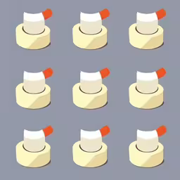 a series of different white objects with orange handles