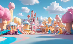 a cartoon scene shows a castle in the sky