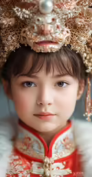 an asian girl with an elaborate head piece