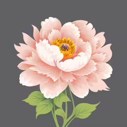 large pink flower with green leaves on grey background,a pink flower with leaves on a gray background