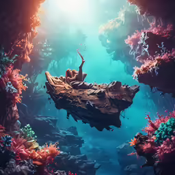 an underwater scene with corals and fish