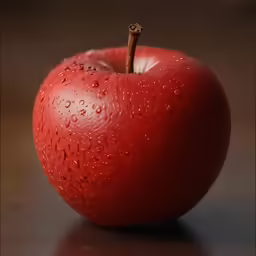 an apple with some drops of water on the surface