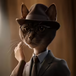 a man in a suit with a hat and glasses
