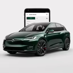 an iphone showing the model x and a green tesla - electric car