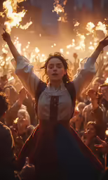 a woman is surrounded by other people