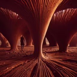 the inside of a building with a person standing inside