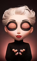 a digital illustration of a lady with strange eyes and black top