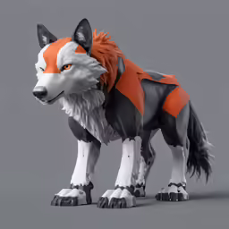 a white and black dog with orange accents