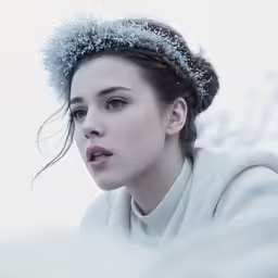 there is a young woman with snow on her head