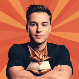 man with arms crossed, wrapped up in a box