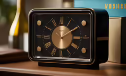 an antique clock sits on top of the counter