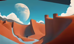 an illustration of a man walking through desert