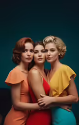 three young women stand in front of a dark background