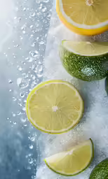 three limes cut in half and two lime halves are shown