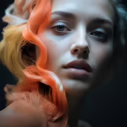 the young woman is wearing orange hair