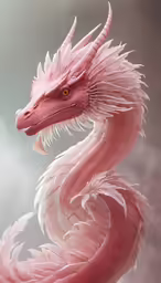 a pink dragon statue with very sharp fangs
