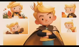 some cartoon pictures of two boys with blonde hair and various expressions