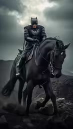 batman riding on the back of a black horse