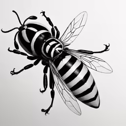 a black and white striped insect flying through the air