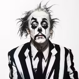 a man is dressed as the beetlegeous in a clown costume