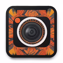 a square shaped camera with a design on it