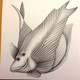 a drawing of a fish on a table