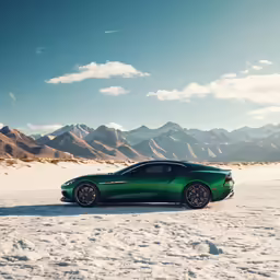 a car parked in the desert on top of snow