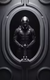 the mandal soldier is a space opera performer, wearing a sci - fifi costume