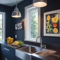 a kitchen sink sitting under a window next to a counter top