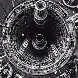 an aerial view of the inside of a building