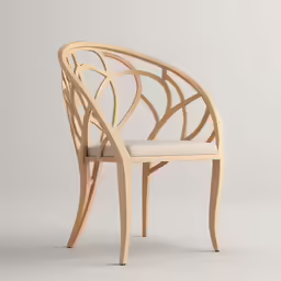 a chair made out of wood and white fabric