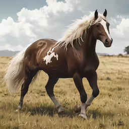 a horse is galloping through the dry field