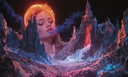 a digital painting of a woman looking at something in the air
