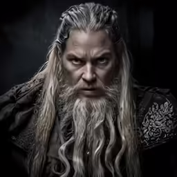 a man with long white hair and long hair wearing armor