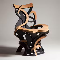 an abstractly designed chair against a plain background