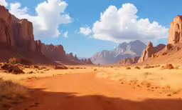 a desert road in a barren landscape with mountains