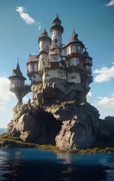 a castle built out of rocks in the middle of the ocean