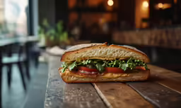a very long sandwich on the table in the rest room