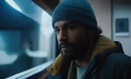 a man with a messy beard is staring into the distance