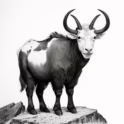 an animal with long horns is on a rock