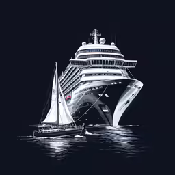 a large white ship in the water at night