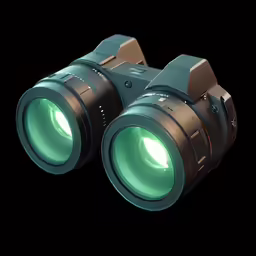 a pair of binoculars with a green light on each lens