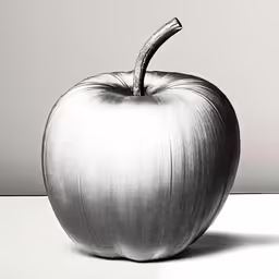 a black and white photo of a metal apple