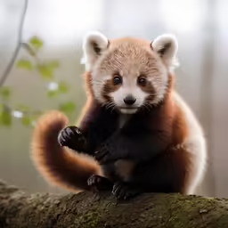 a small brown and white animal on top of a tree branch