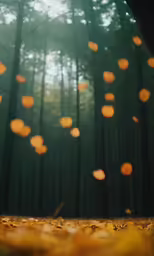 a forest filled with lots of trees covered in orange lanterns