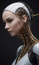 a futuristic woman with gold wire on her head