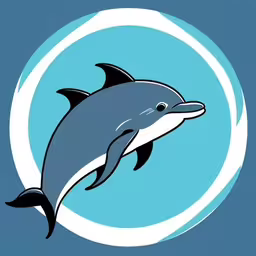 a dolphin in the sea with a blue background,a dolphin floating in an blue circle with an inscription dolphins