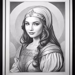 a painting of a woman in black and white