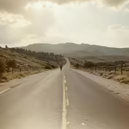 the person is walking down the street in the desert