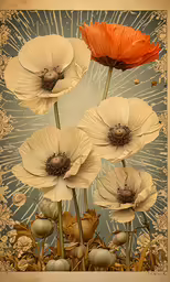 a floral artwork work of a large flower with many smaller flowers in front of it